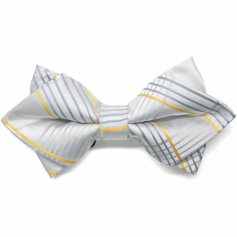 Soft Gray Jeffrey Plaid Diamond Tip Bow Tie sold by TieMart