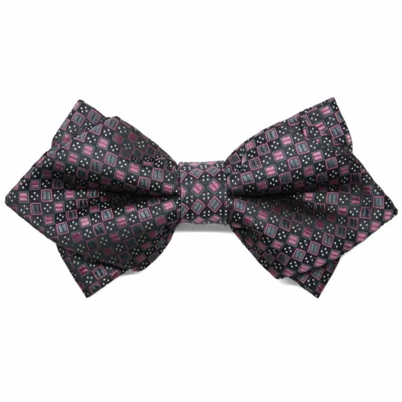 Dark Pink Marie Square Pattern Diamond Tip Bow Tie sold by TieMart