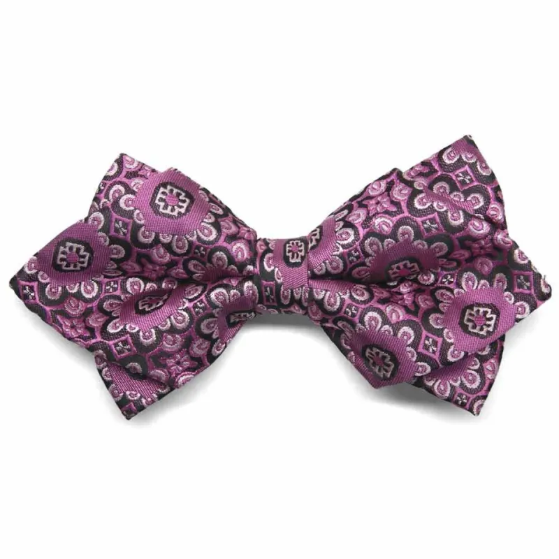 Deep Magenta Emma Floral Pattern Diamond Tip Bow Tie sold by TieMart