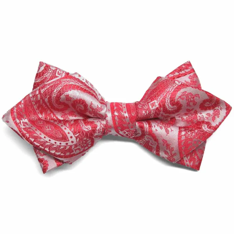 Red Clara Paisley Diamond Tip Bow Tie sold by TieMart