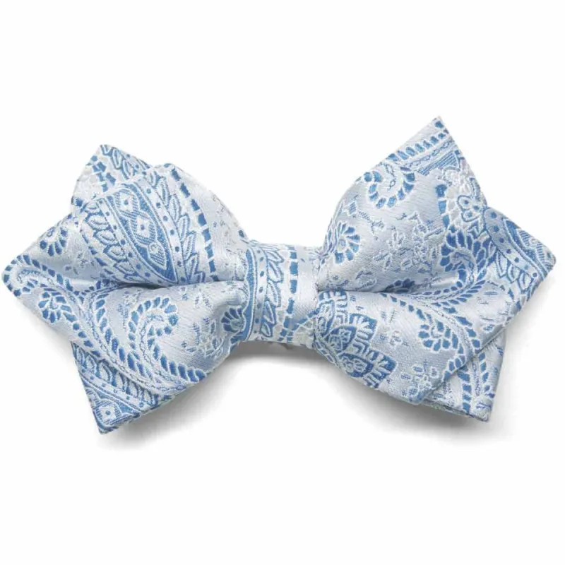 Pastel Blue Clara Paisley Diamond Tip Bow Tie sold by TieMart