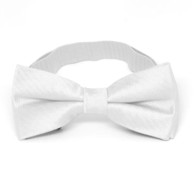 White Herringbone Silk Bow Tie sold by TieMart
