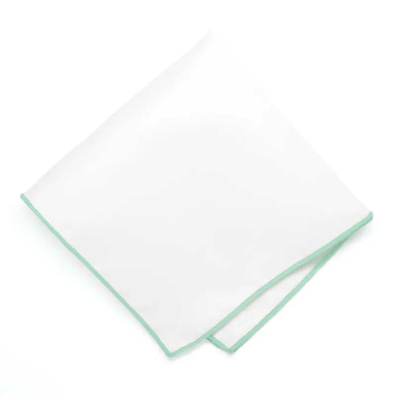 Seafoam Tipped White Pocket Square sold by TieMart