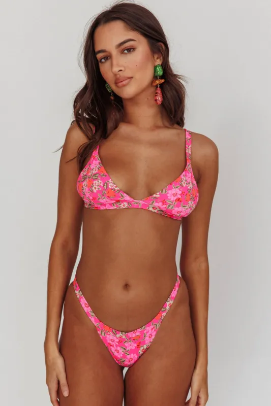 Aether Scrunched Tanga Bikini Bottoms Pink Floral sold by Selfie Leslie