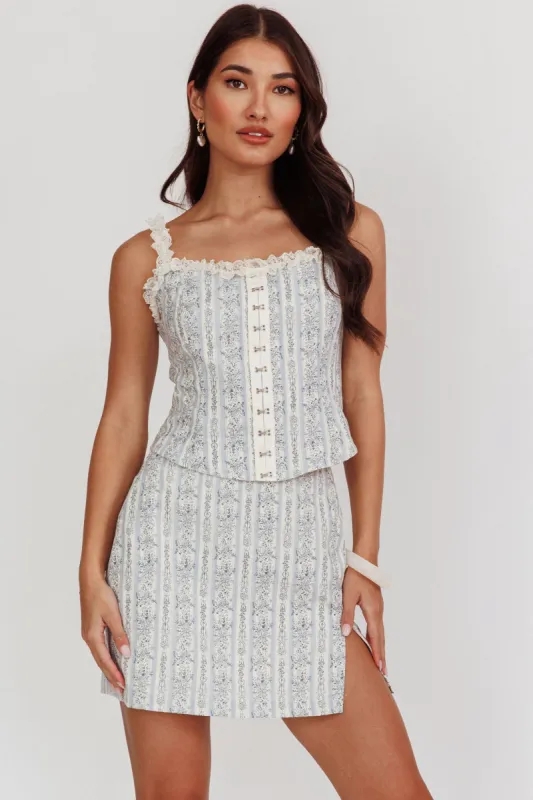 Palmas Hook & Eye Lace Trim Top Floral Blue sold by Selfie Leslie
