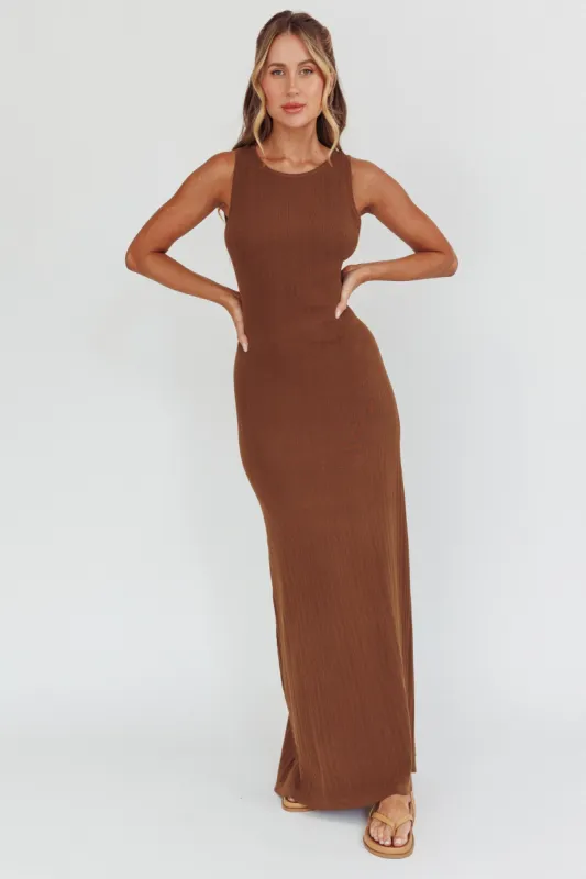 Tarli Low Back Maxi Dress Chocolate sold by Selfie Leslie