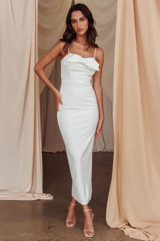 This Magic Moment Bow Bust Midi Dress White sold by Selfie Leslie