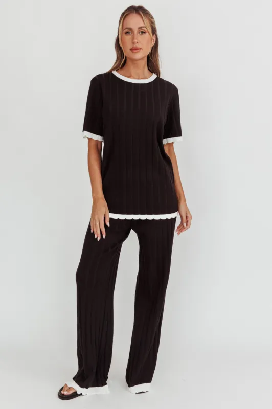 Liloh Contrast Trim Ribbed Knit Pants Black sold by Selfie Leslie
