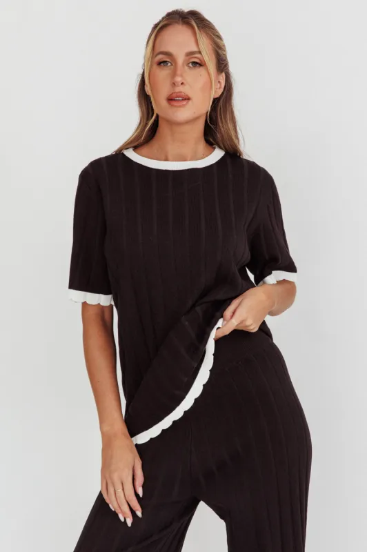 Liloh Contrast Trim Ribbed Knit Top Black sold by Selfie Leslie