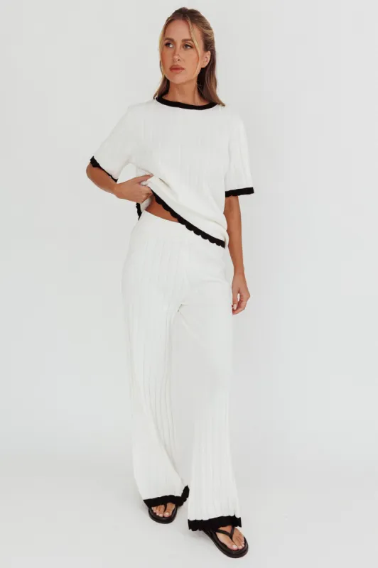 Liloh Contrast Trim Ribbed Knit Pants White sold by Selfie Leslie
