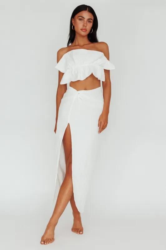 So Fine Twist Waist Crepe Midi Skirt Off White sold by Selfie Leslie