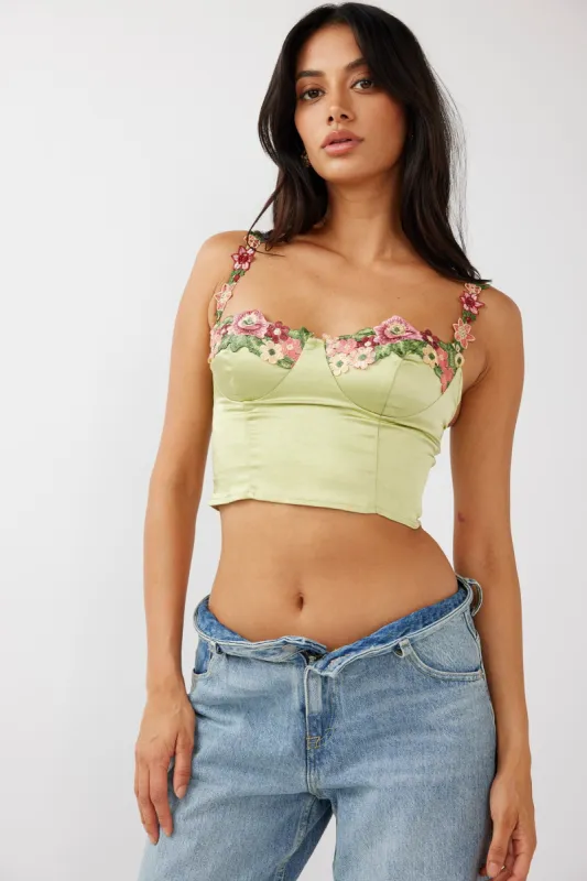 Rose Garden Floral Applique Crop Top Lime sold by Selfie Leslie