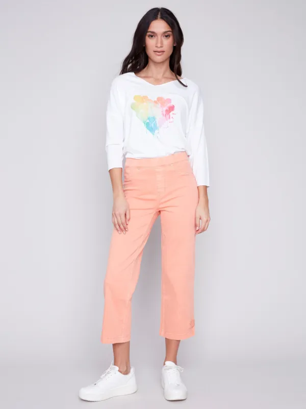 Cropped Pull-On Twill Pants with Hem Tab - Tangerine sold by Charlie B