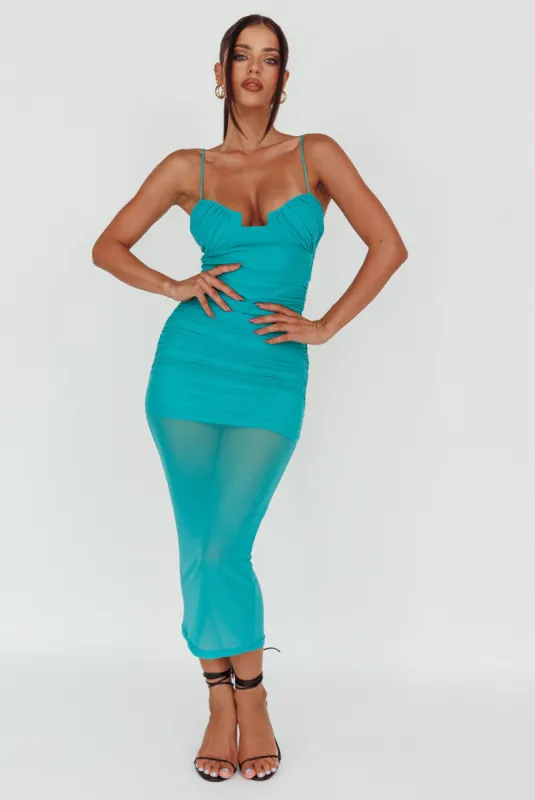 Jahzel Ruched Mesh Midi Dress Green sold by Selfie Leslie