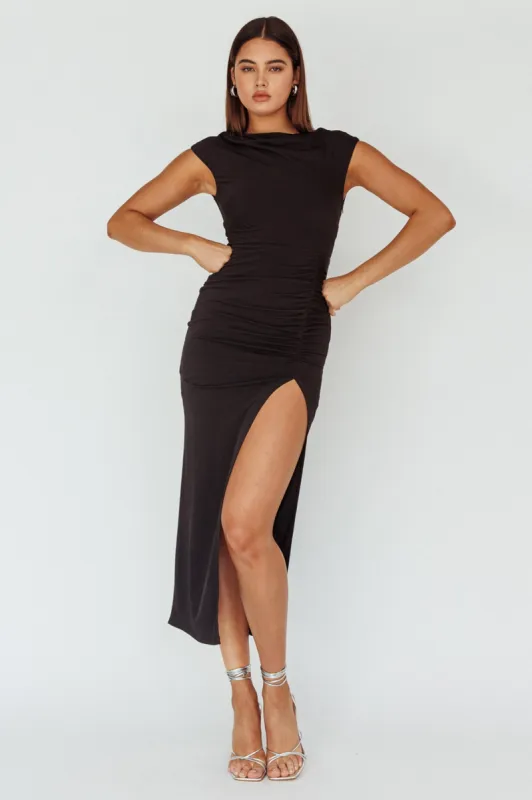 Lucinda Cap Sleeve Ruched Midi Dress Black sold by Selfie Leslie