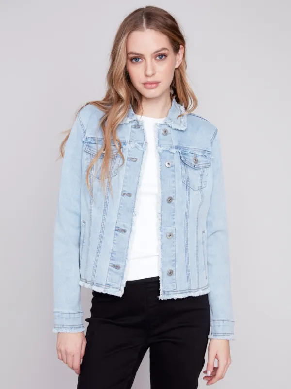 Jean Jacket with Frayed Edges - Bleach Blue sold by Charlie B