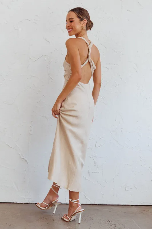 Coastal Charm Twist Back Maxi Dress Oat sold by Selfie Leslie