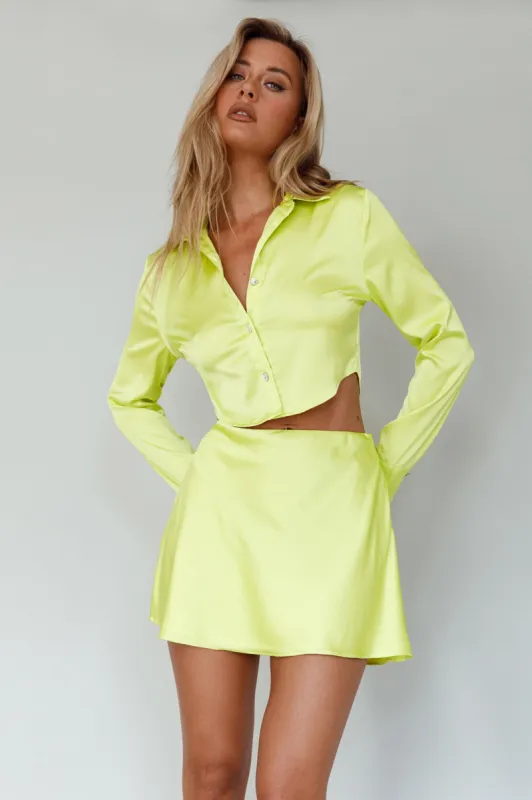 Kari Satin Mini Skirt Lime sold by Selfie Leslie
