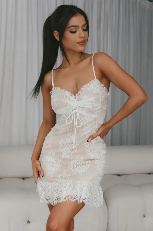 St Tropez Cami Strap Frill Hem Lace Mini Dress White sold by Selfie Leslie