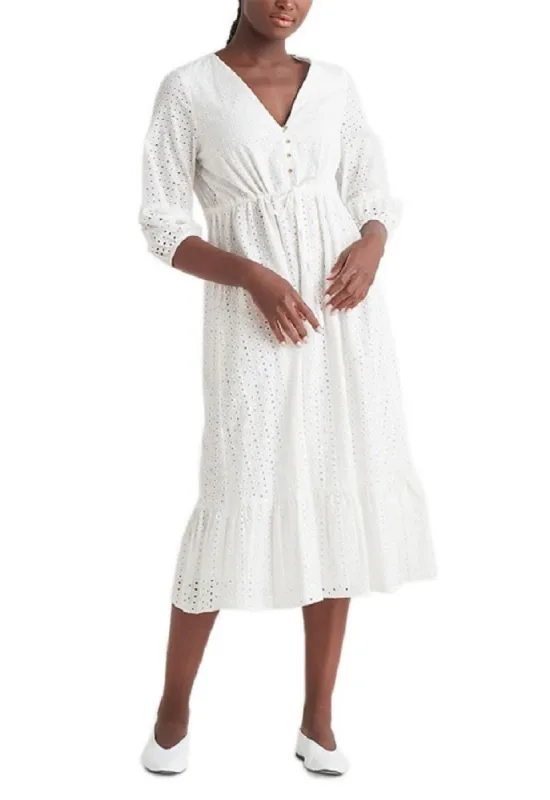 Black Tape Women's Buttoned Eyelet Midi Dress White Size Small sold by Ruumur