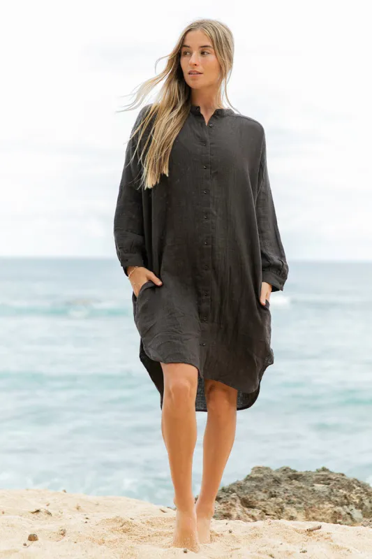ACACIA Stone Cotton Gauze Dress in Carob- Last One sold by Society Bikini
