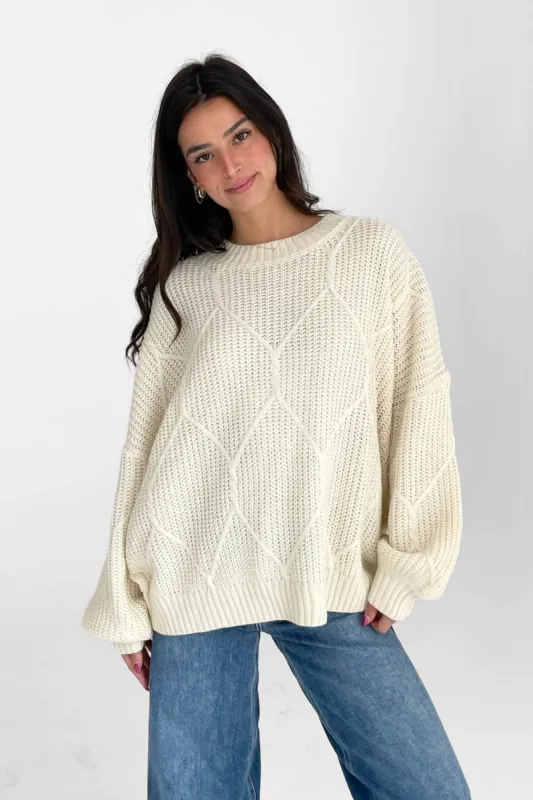 Logan Oversized Sweater in Cream sold by Grey Bandit