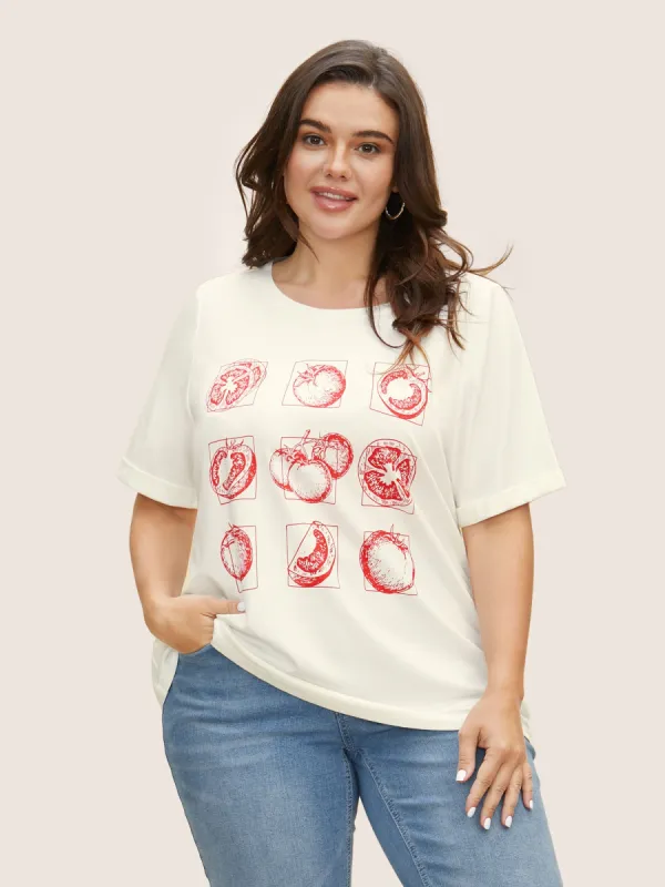 Art & Design Tomato Print Round Neck T-shirt sold by Bloomchic