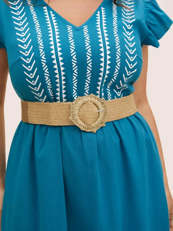 Boho Style Round Buckle Handmade Straw Belt sold by Bloomchic