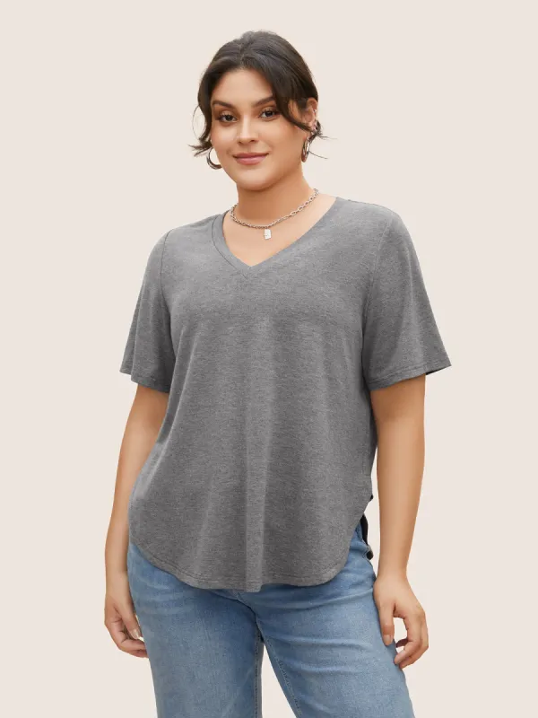Supersoft Essentials Solid V Neck Arc Hem T-shirt sold by Bloomchic