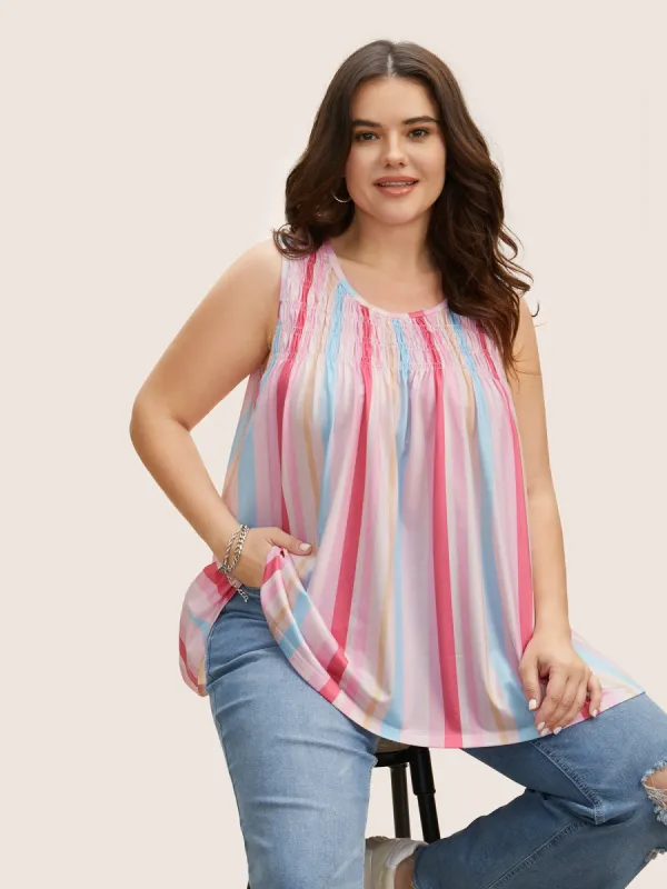 Crew Neck Colored Striped Shirred Tank Top sold by Bloomchic