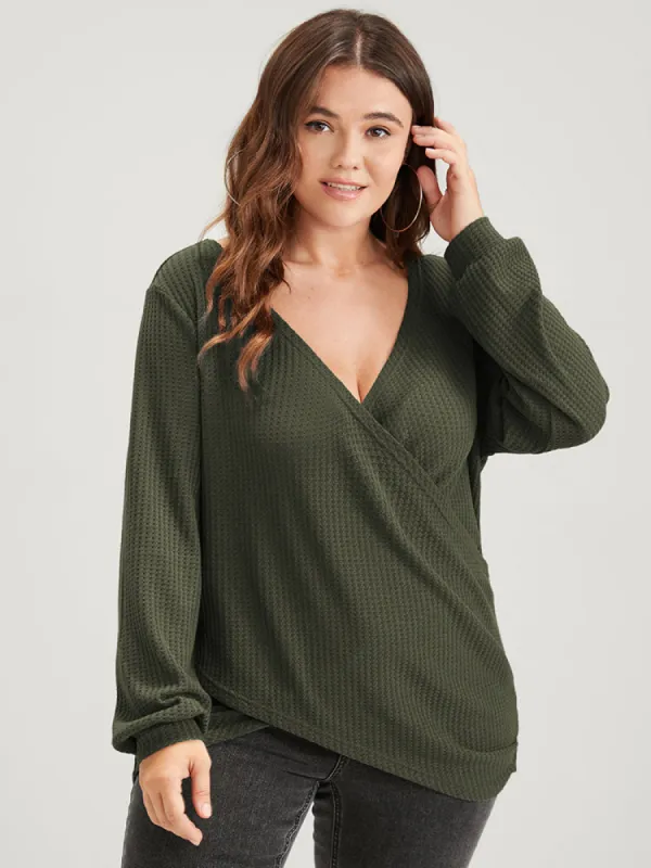 Solid Crossover Hem Waffle Knit  Long Tee sold by Bloomchic