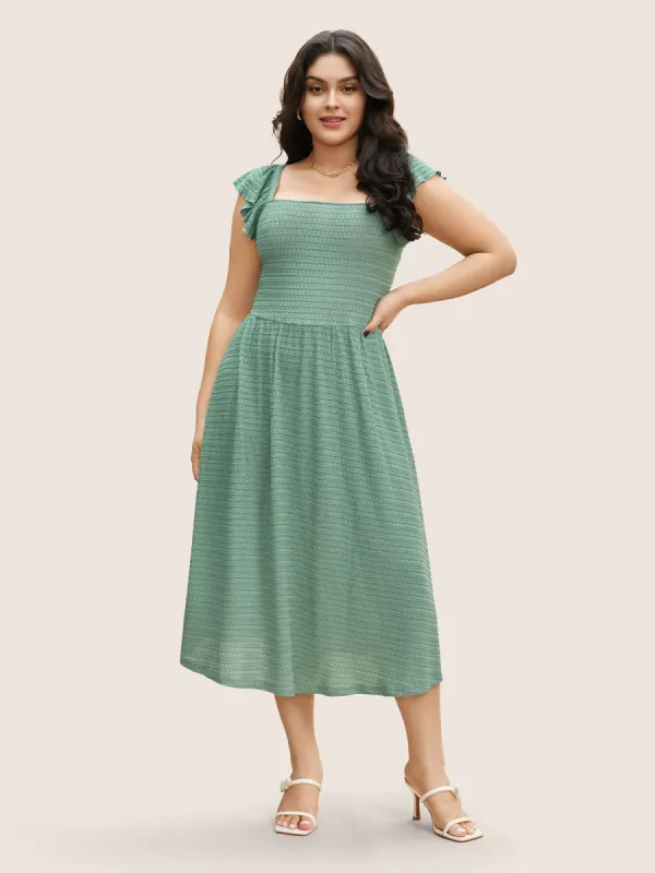Plain Textured Ruffle Cap Sleeve Midi Dress sold by Bloomchic