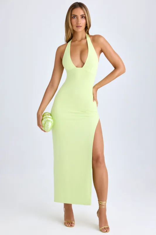 Modal High-Split Halterneck Maxi Dress in Matcha Green sold by Oh Polly