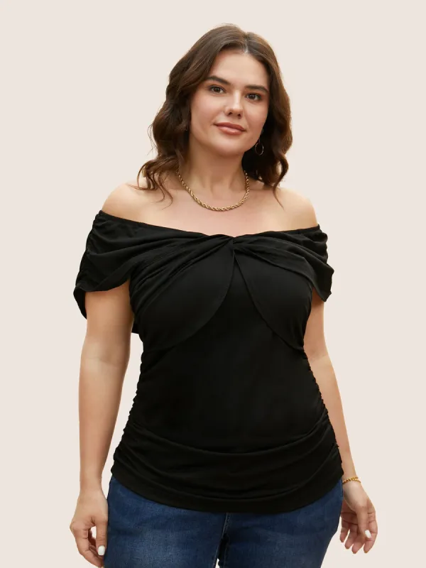Solid Twist Front Off Shoulder Slim T-shirt sold by Bloomchic
