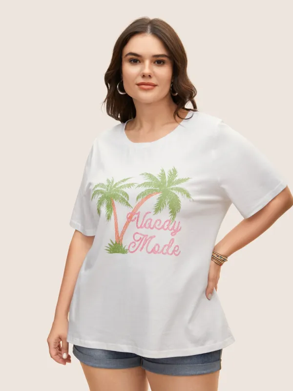 Cotton Vacation Tropical Print Round Neck T-shirt sold by Bloomchic