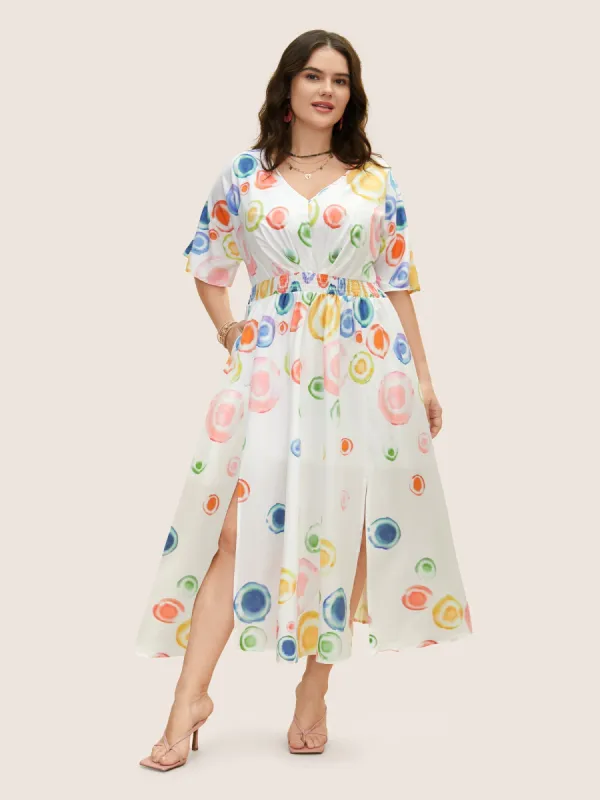 Colored Colorblock Shirred Split Hem Maxi Dress sold by Bloomchic