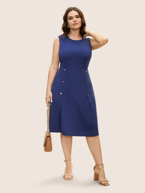 Plain Metal Detail Pleated Tank Dress sold by Bloomchic