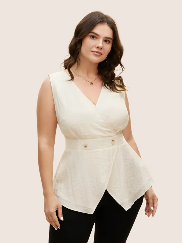 Solid Button Detail Shirred Wrap Tank Top sold by Bloomchic