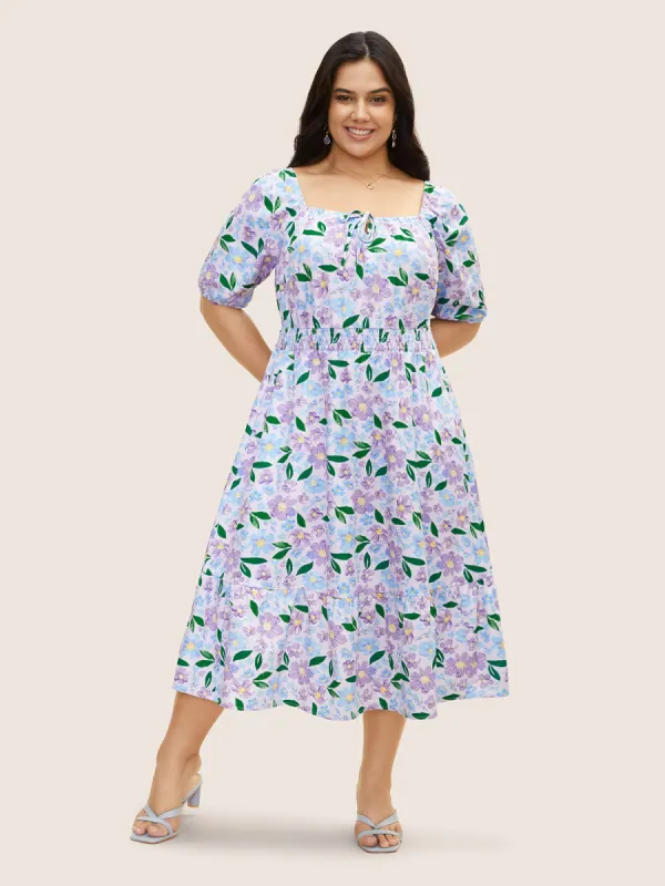 Floral Tie Knot Lantern Sleeve Midi Dress sold by Bloomchic