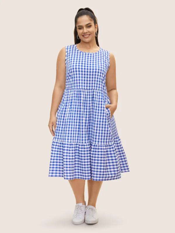 Gingham Ruffle Layered Hem Tank Midi Dress sold by Bloomchic