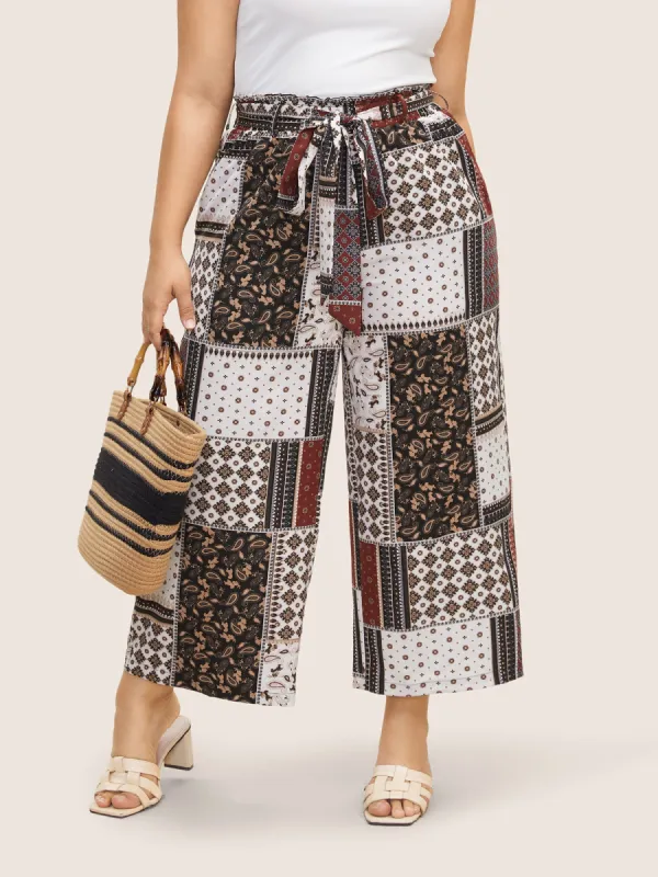 Patchwork Floral Belted Wide Leg Pants sold by Bloomchic
