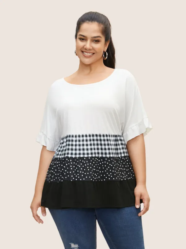 Gingham Patchwork Polka Dot Ruffles T-shirt sold by Bloomchic