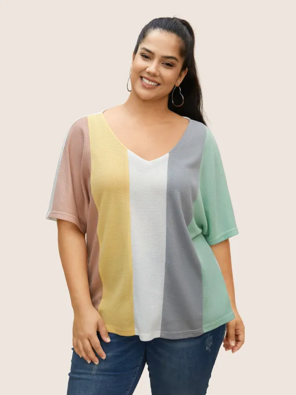 Contrast Waffle Knit Dolman Sleeve T-shirt sold by Bloomchic