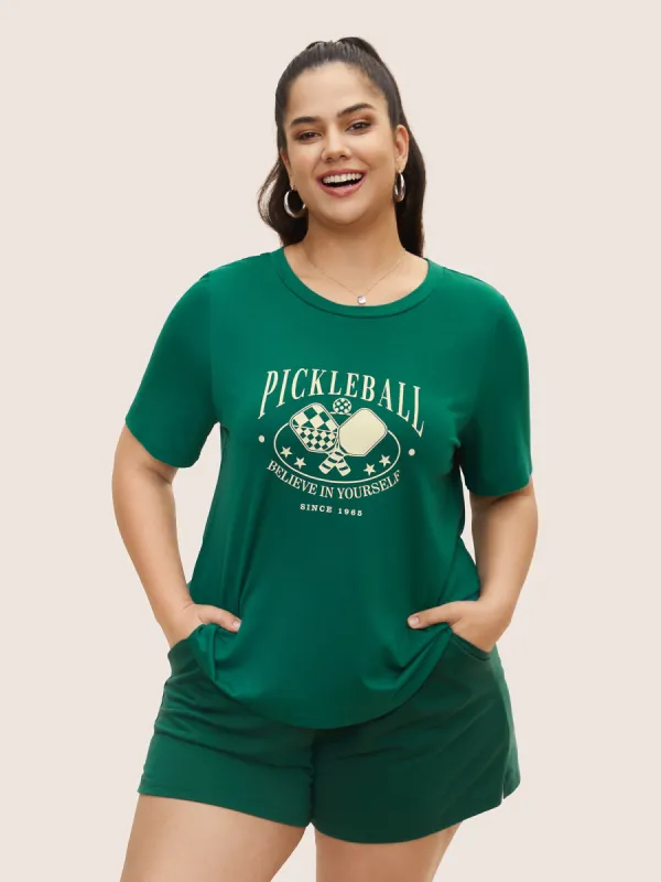 Letter Print Crew Neck T-shirt sold by Bloomchic