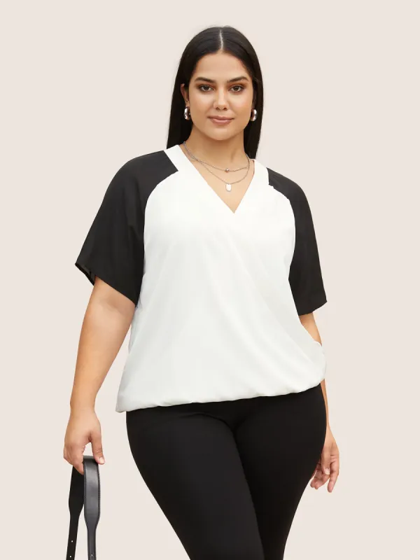 Two Tone Wrap Raglan Sleeve Blouse sold by Bloomchic