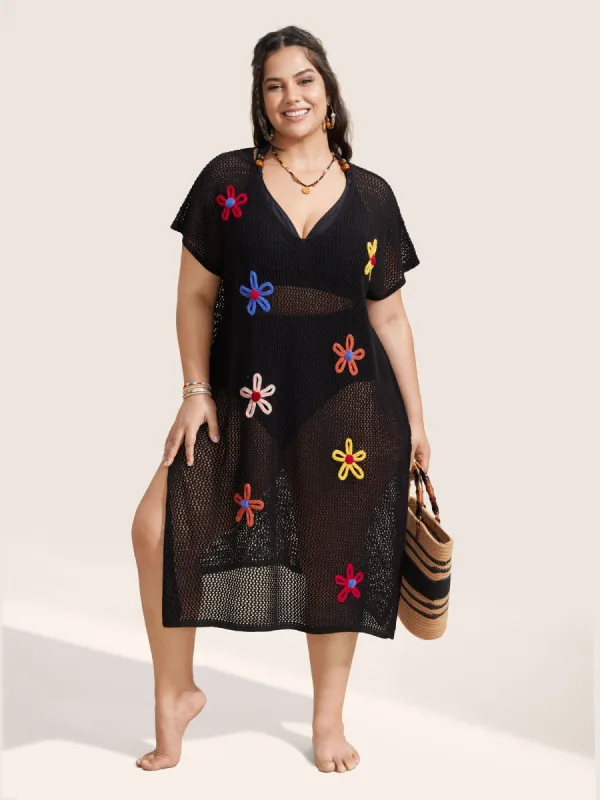 Stereo Flower Design Slit Hem Swim Cover Up sold by Bloomchic