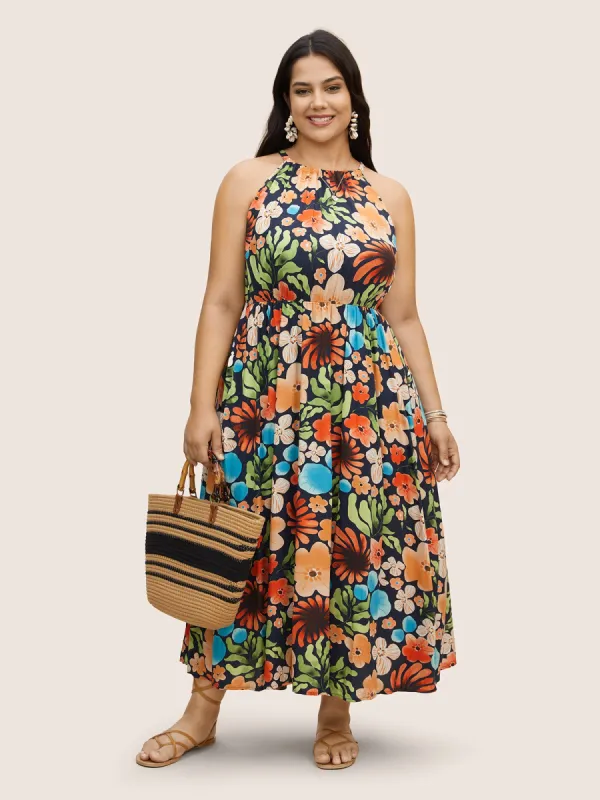 Floral Printed Patchwork Side Seam Pocket Dress sold by Bloomchic
