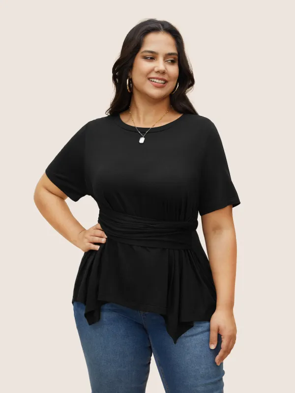 Crew Neck Knotted Ruched T-shirt sold by Bloomchic