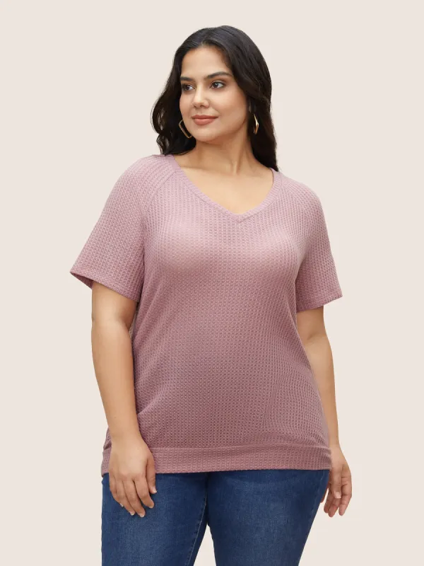 Plain Waffle Knit V Neck T-shirt sold by Bloomchic