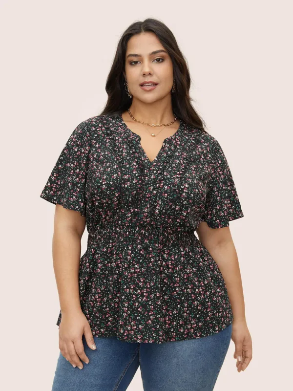 Ditsy Floral Shirred Frill Trim Blouse sold by Bloomchic